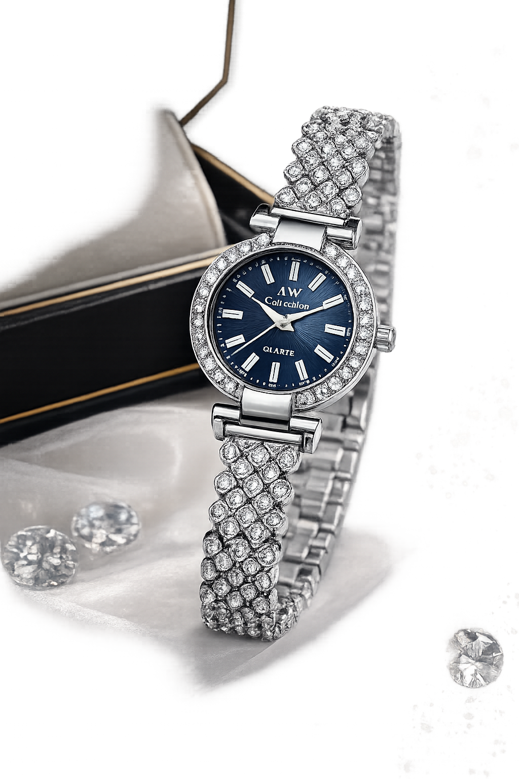 Luxury Crystal Women's Quartz Watch – Silver Bracelet Analog Wrist Watch