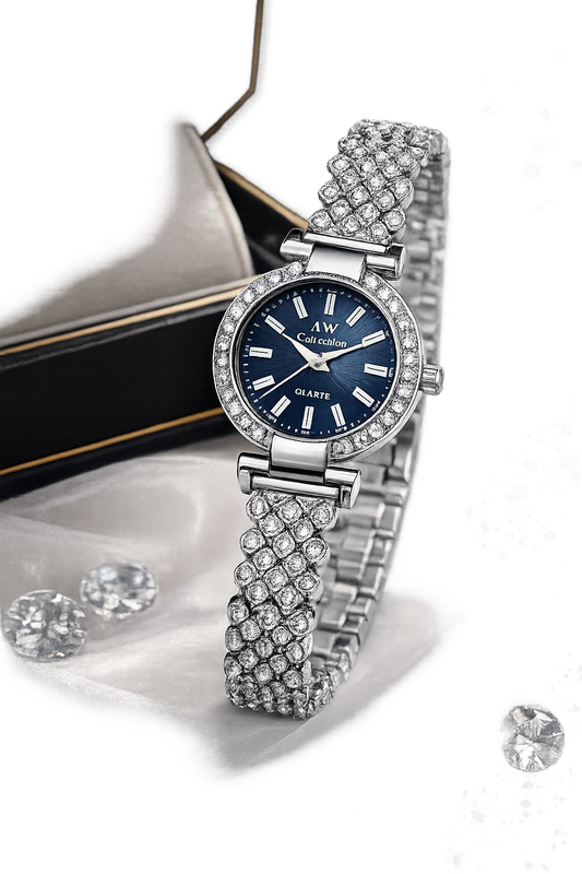 Luxury Crystal Women's Quartz Watch – Silver Bracelet Analog Wrist Watch