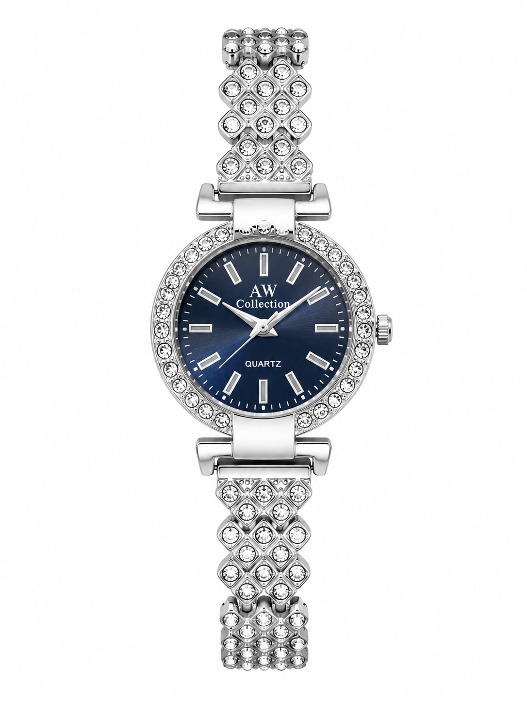 Luxury Crystal Women's Quartz Watch – Silver Bracelet Analog Wrist Watch